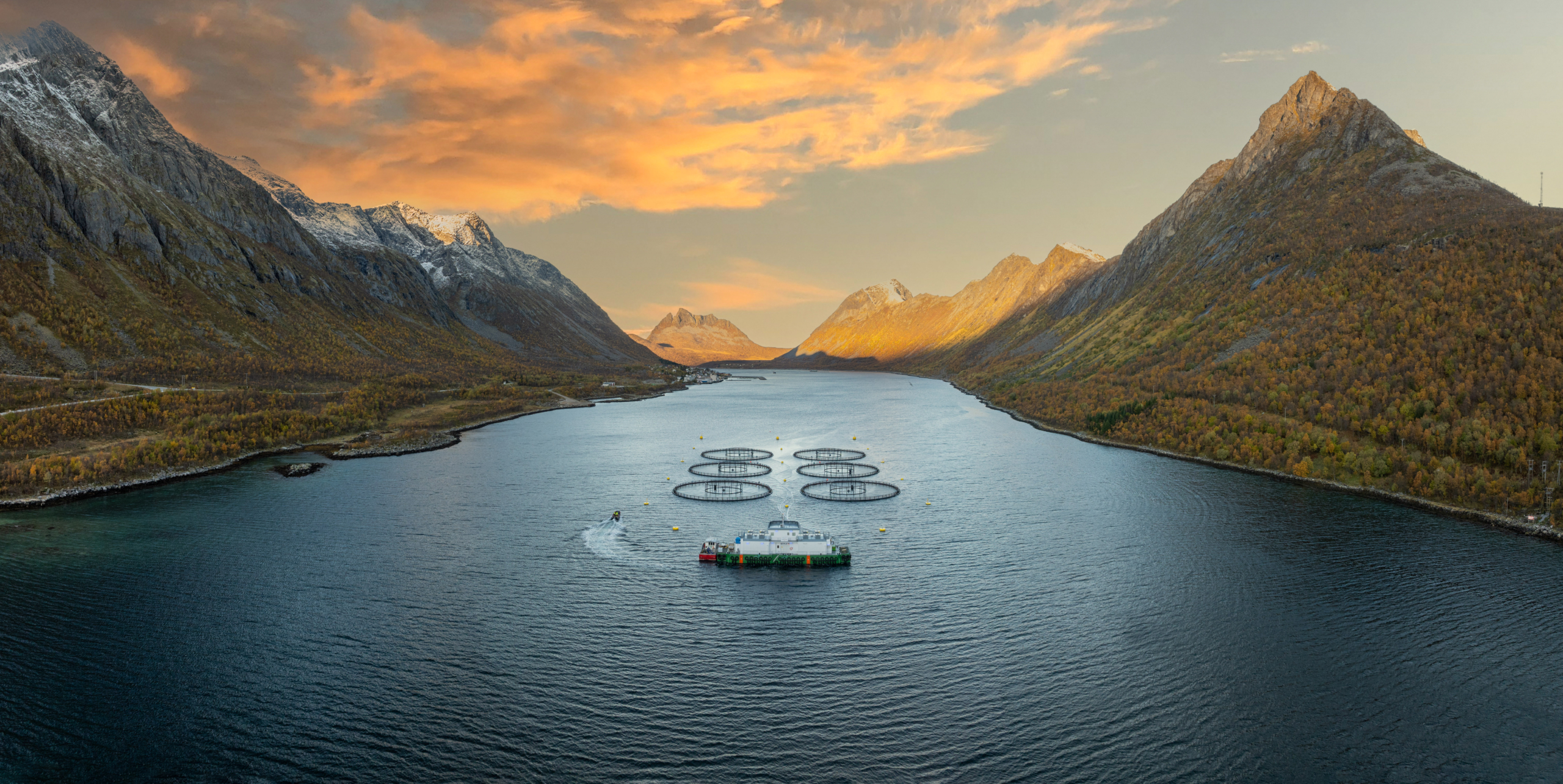 KIME Akva sin lokalitet i Gryllefjord. Dronefoto.